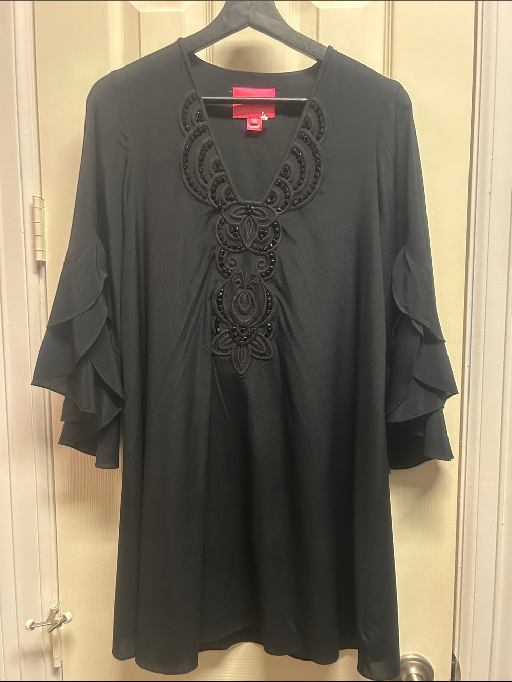 Lilly Pulitzer Black V-Neck Tunic with Embroidered Beaded Front